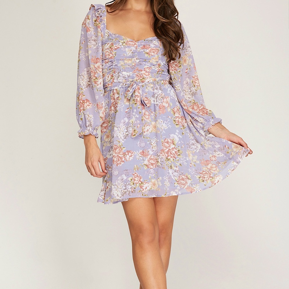 She + Sky floral print ruched dress